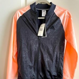 NWT Adidas Woman's 2 Tone Black/Peach Embossed Track Jacket sz Sm